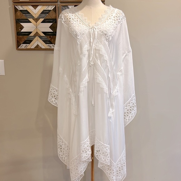 Self-Portrait Resort Collection White Sheer Lace Kaftan Cape Dress US 6 - Picture 12 of 15